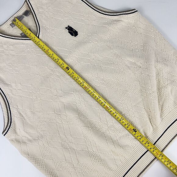 Vtg USA Made Sweater Vest Men’s XL Cream Blue Khaki Golf Bag Logo Cyprus Links - Picture 9 of 12